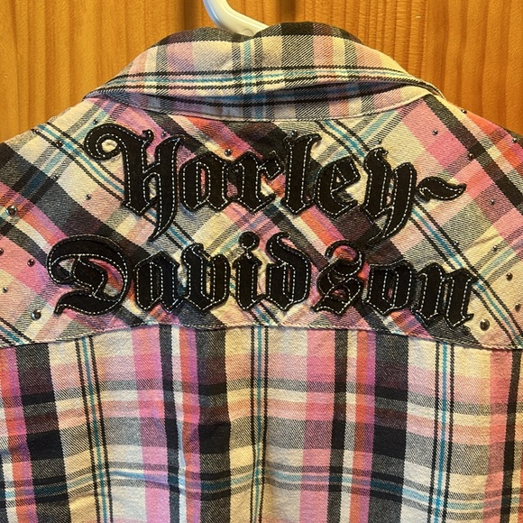 HARLEY DAVIDSON - Pink Plaid Button Shirt - Size: XL - Picture 4 of 7